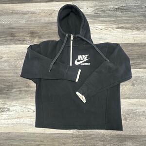 Nike‎ Sportswear Club Fleece Black Womens XS 1/4 Zip Big Swoosh Spellout Hoodie